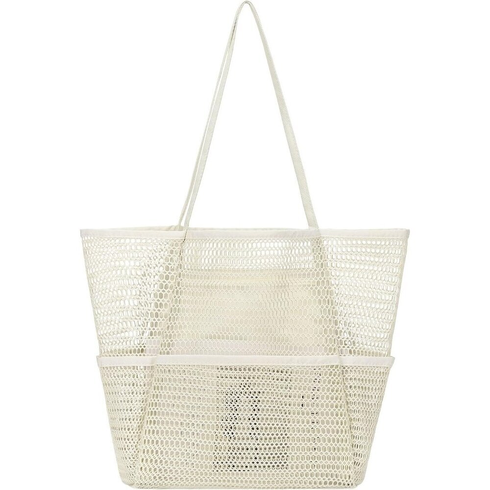 Women's Beige Beach Tote Bags Causal Pool Bags For Mom Travel Swimming Vacations
